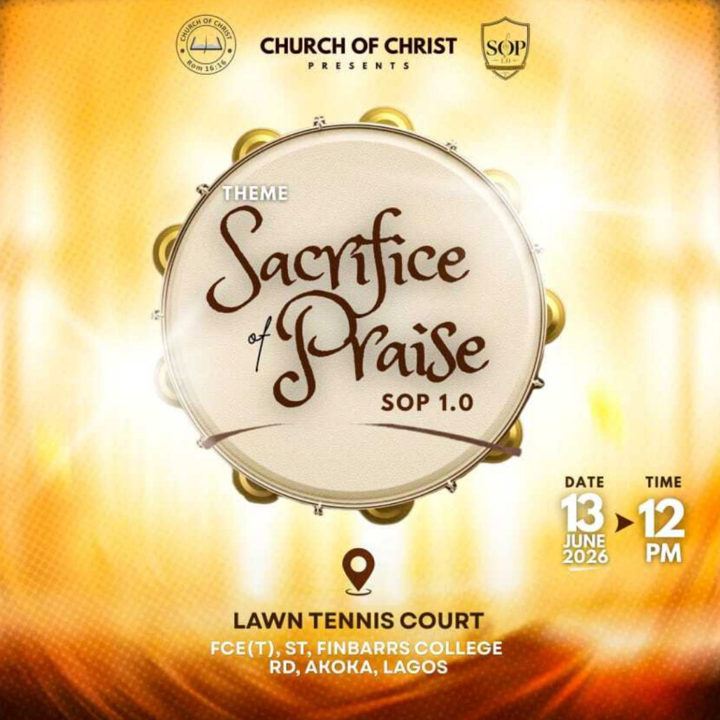 Sacrifice of Praise 1.0 Lagos will feature more than 500 singers in a powerful A Cappella worship experience. Join believers for an inspiring day of praise and unity on June 13, 2026.